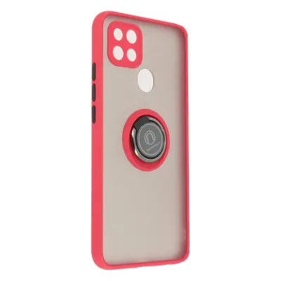 Maska Oppo A15 dvo-materijalna metalni prsten funkcija stalka crvena
