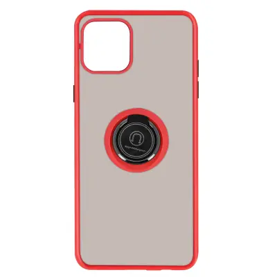 Maska iPhone 12 / 12 Pro Dvo-materijalna Metalni prsten Stalak Crvena