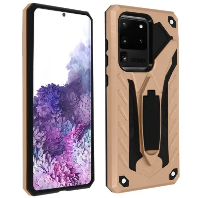 Navlaka Samsung Galaxy S20 Ultra Bi-materijal Otporna na Udarce Stalak Postolje Ružičasto Zlatna