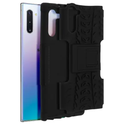 Navlaka Samsung Galaxy Note 10 Bi-materijal Kruta i Silikonska Stalak Postolje Crna