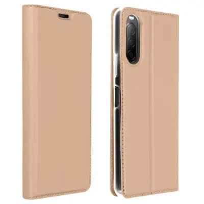 Futrola za Sony Xperia 10 II, preklopna, s držačem kartica i funkcijom video stalka, ružičasto zlatna