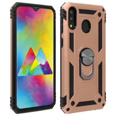 Navlaka Samsung Galaxy M20 Bi-materijal Kruta i Mekana Prsten Postolje ružičasto zlatna