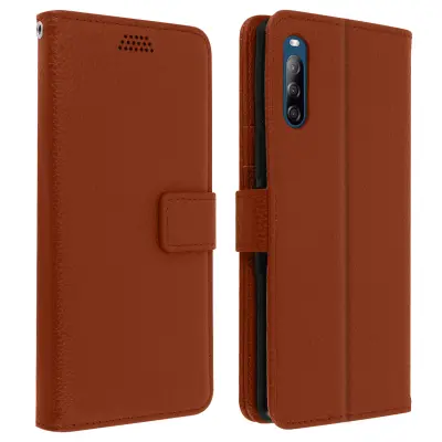 Futrola za Sony Xperia L4, preklopna, s držačem kartica i funkcijom video stalka - smeđa