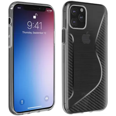 Maska iPhone 11 Pro Max S Line Brušeni efekt Karbon Meki silikon Prozirna