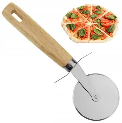 Nož za pizzu od nehrđajućeg čelika 19 cm, rotirajuća drvena drška