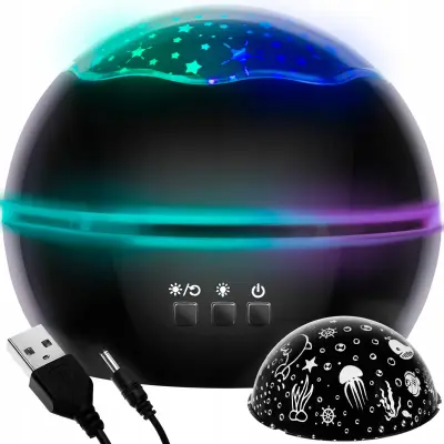 Noćno svjetlo USB LED RGB projektora - mijenjanje projekcija crno