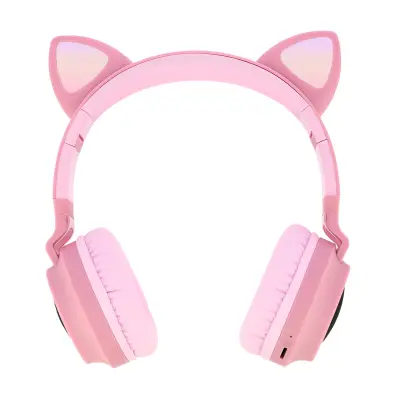 Audio slušalice Bluetooth Dizajn mačje uši Svjetlosna animacija 12h - Ružičaste