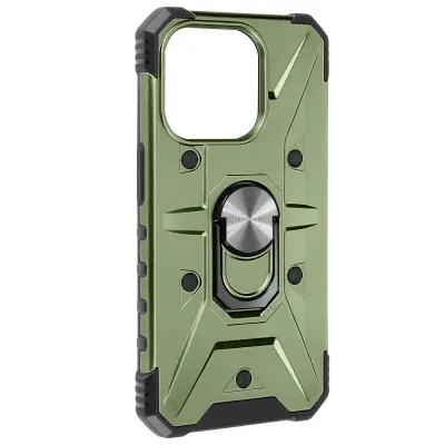Maska s prstenom za iPhone 15 Plus Antišok rub ArmoRing Bump serija Kaki zelena