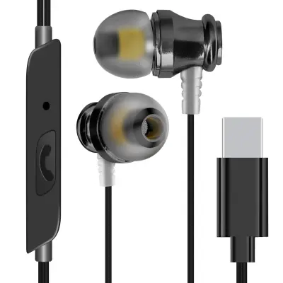 Žične slušalice USB C intra-aurikularne mikrofon i gumbi LinQ crne