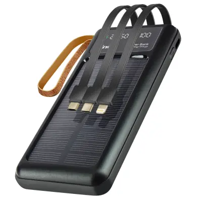 Solarna prijenosna baterija 15000mAh Micro USB Lightning USB C Crna