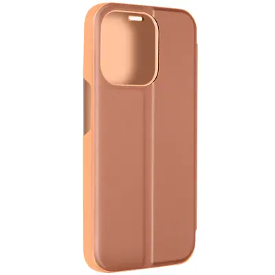 Clear View torbica za iPhone 15 Pro preklop ogledalo funkcija stalka rose gold