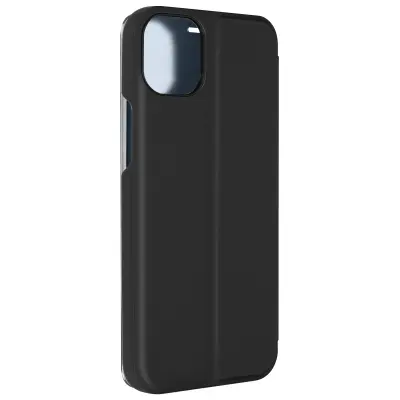 Clear View torbica za iPhone 15 Plus preklop ogledalo funkcija stalka crna