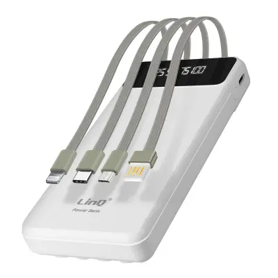 Prijenosna baterija 15000mAh 4 u 1 kabel i USB izlaz LinQ Bijela