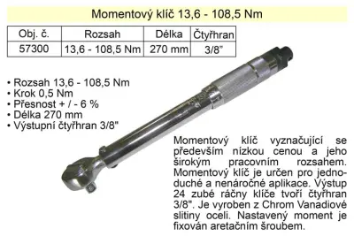 VOREL momentni ključ 13,6–108,5 Nm 3/8"
