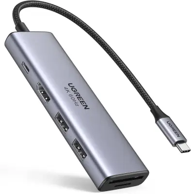 Ugreen 6-u-1 USB-C hub 4K HDMI + čitač kartica + 2x USB + PD 100W