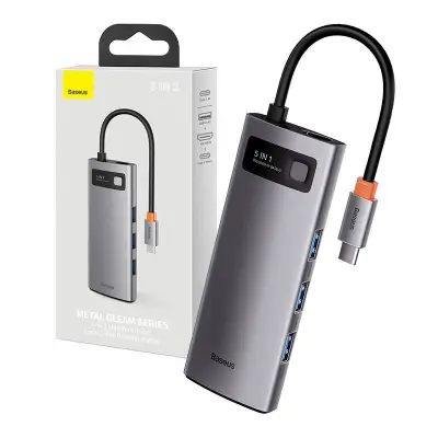 Baseus Metal Gleam Series 5-u-1 Hub, USB-C na 3x USB 3.0 + HDMI + USB-C PD