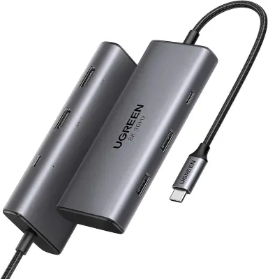 UGREEN 6-u-1 USB-C hub s dva HDMI priključka 4K@60Hz, 100W PD