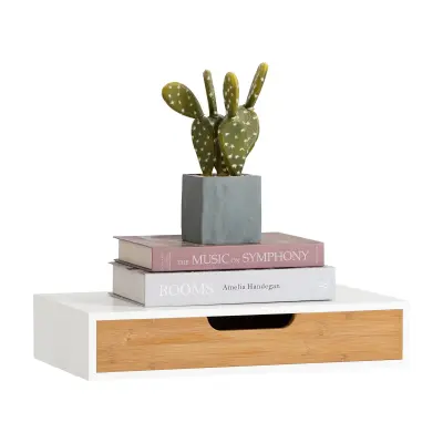 SoBuy wall-mounted shelf with drawer in color white in farmhouse style
