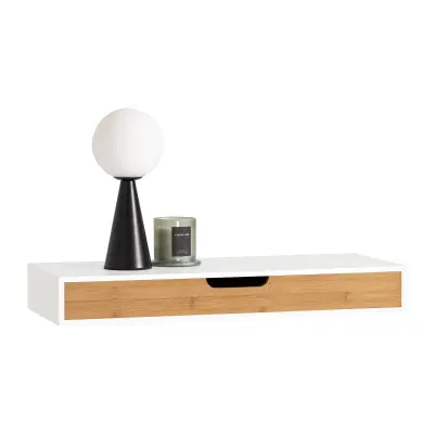 SoBuy wall-mounted shelf with drawer in color white in farmhouse style