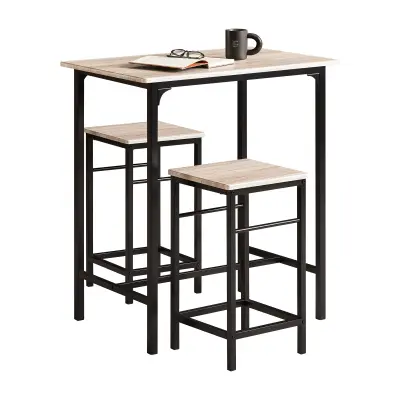SoBuy set of bar table with 2 stools  in hackberry wood pattern in industrial style