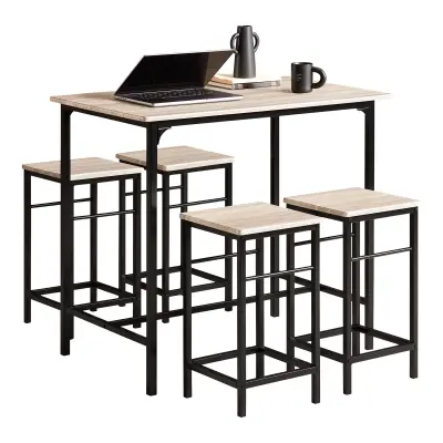 SoBuy set of bar table with 4 stools  in hackberry wood pattern in industrial style