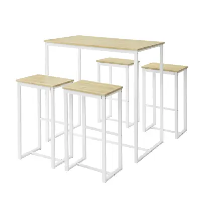 SoBuy set of bar table with 4 stools  in birch pattern in industrial style