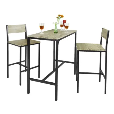 SoBuy set of bar table with 2 chairs  in hackberry wood pattern in industrial style
