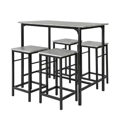 SoBuy set of bar table with 4 stools  in cement pattern in industrial style