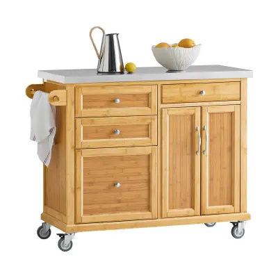SoBuy kitchen island on wheels in wood color in farmhouse style