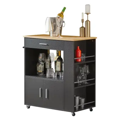 SoBuy kitchen cabinet on wheels  in color black in scandinavian style