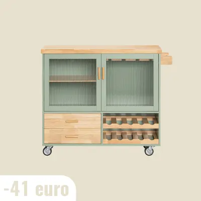 SoBuy kitchen island on wheels in color green in farmhouse style