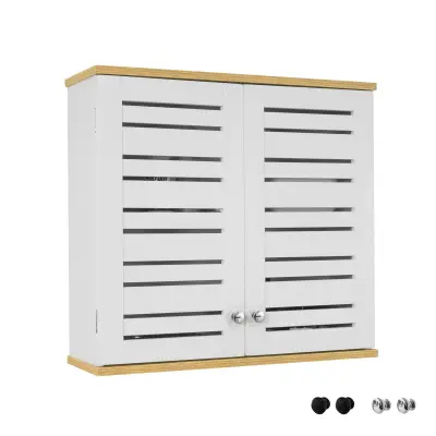SoBuy wall cabinet with slat doors in color white in farmhouse style