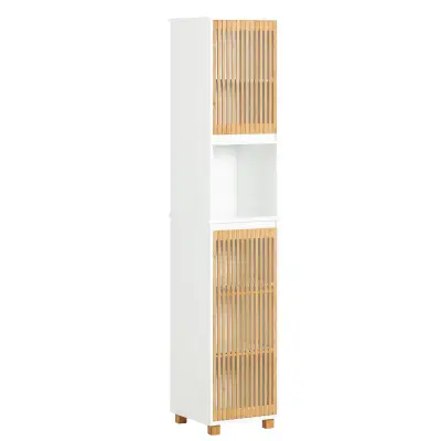 SoBuy bathroom tall cabinet with 2 doors in color white in farmhouse style