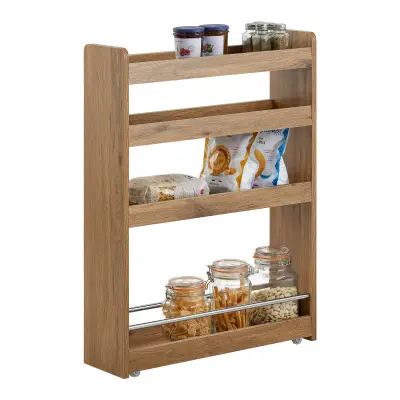 SoBuy narrow storage shelf on wheels in color brown in industrial style