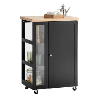 Kuhinjski Kolica s Ormarićem, Ladicama i Podesivim Policama Crna 60x40x90cm FKW75-SCH