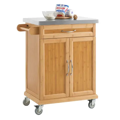 SoBuy kitchen cabinet on wheels  in wood color in farmhouse style