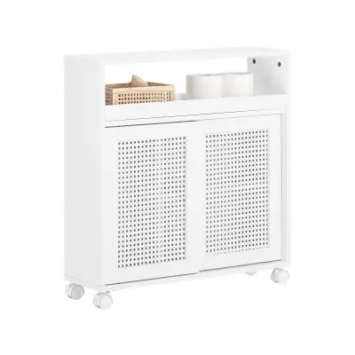SoBuy bathroom narrow storage cabinet on wheels in color white in scandinavian style