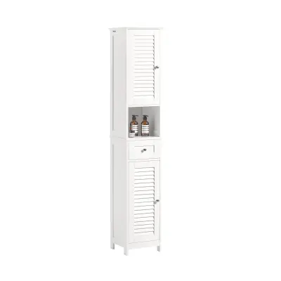 SoBuy bathroom tall cabinet with 1 drawer and 2 doors in color white in scandinavian style