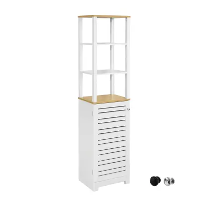 SoBuy bathroom tall cabinet with 3 open compartments in color white in farmhouse style