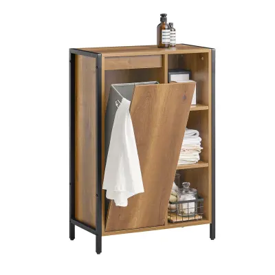 SoBuy bathroom storage cabinet with laundry in color brown in industrial style