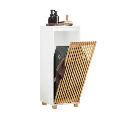 SoBuy bathroom storage cabinet with laundry in color white in farmhouse style