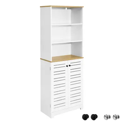 SoBuy bathroom tall cabinet with 2 slat doors in color white in farmhouse style