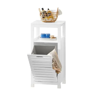 SoBuy bathroom storage cabinet with laundry in color white in rustic style