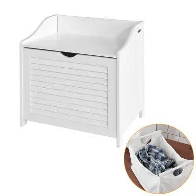 SoBuy bench with laundry basket in color white in scandinavian style