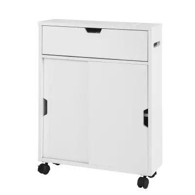 SoBuy bathroom cabinet storage shelf on wheels in color white in scandinavian style