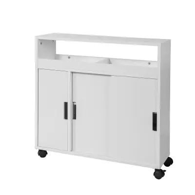 SoBuy bathroom narrow storage cabinet on wheels in color white in scandinavian style