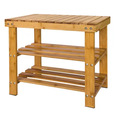 SoBuy shoe storage rack with seat in wood color in farmhouse style