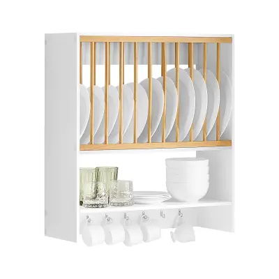 SoBuy wall mounted kitchen plate rack in color white in farmhouse style