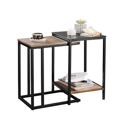SoBuy set of 2 nesting coffee tables in color brown in industrial style