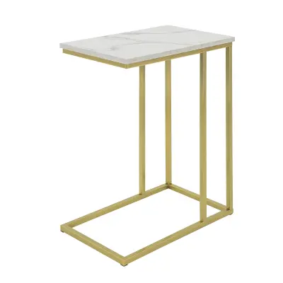 SoBuy sofa table in c shape in color white in industrial style